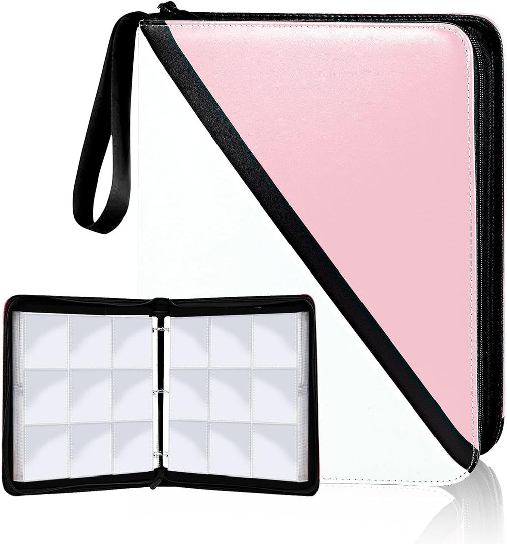 Trading Card Binder 9 Pocket, 900 Pockets Card Holder with 50 Removable Sleeves for Game Cards,Premium Card Book, Game Cards & Sports Cards (Pink, 9-Pocket)