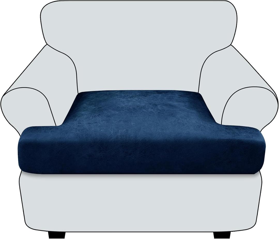 T Cushion Chair Cover Leather-Look 1PC Stretch Chair Seat Slipcover for Living Room Individual Armchair Couch Cover Seat Covers with Elastic Bands, Pet-Friendly, Non-Slip, Easy Fit - Navy