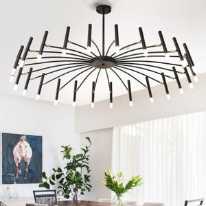 Modern Chandelier 24-Light with G9 Bulbs Included, 53 Inch Adjustable Height Ceiling Fixture - Customizable Drop for Dining Room, Entryway, Bedroom - Black Wrought Iron Matte Finish