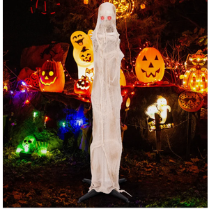Tangkula 6 FT Halloween Animated Standing Mummy, Life Size Animatronic Mummy with LED Red Glowing Eyes, Posable Body, Sound Activation, Indoor Outdoor Halloween Decoration Prop