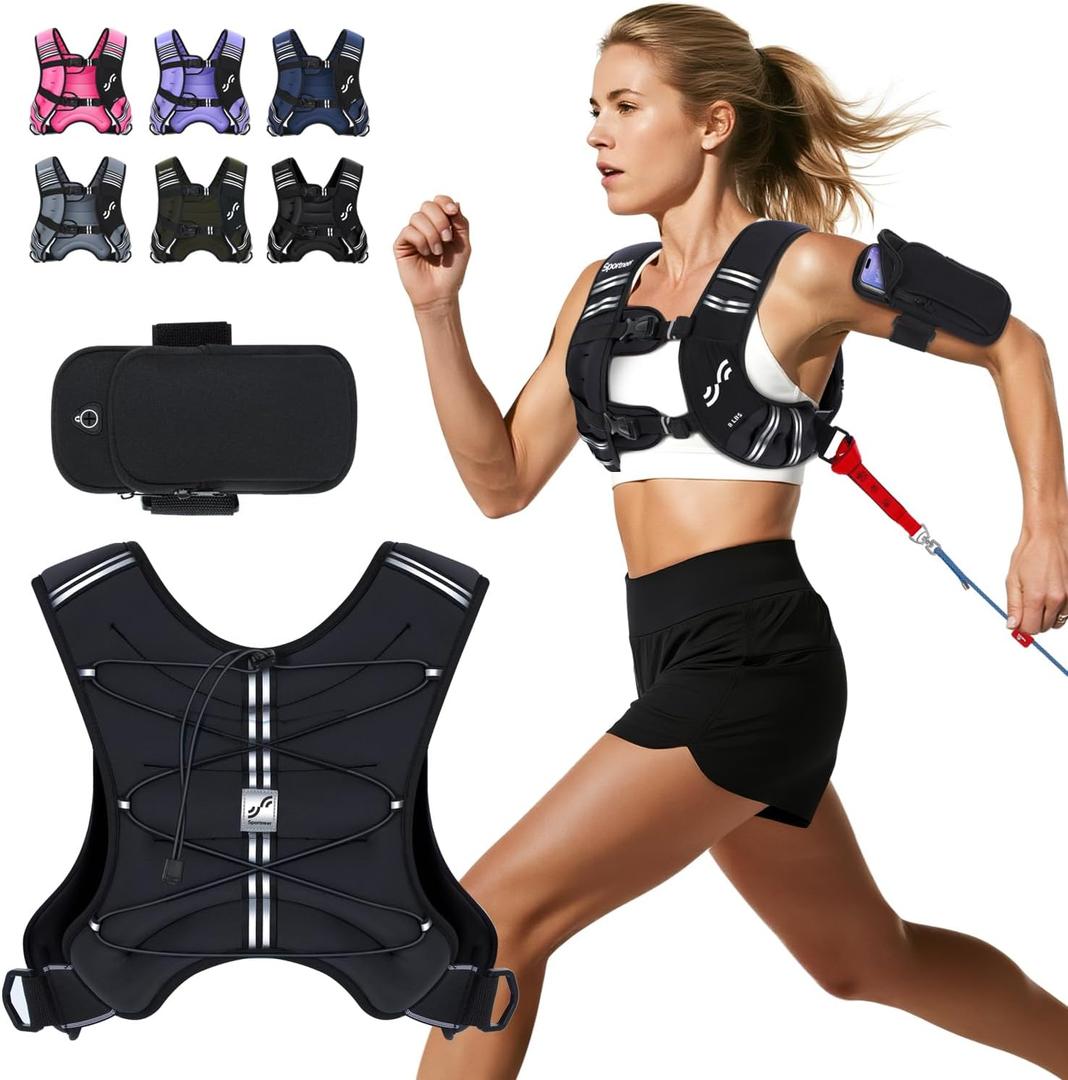 Sportneer Weighted Vest for Women Men: 8lbs/12lbs/15lbs/20lbs/25lbs Weight Vest with Detachable Phone Pouch Rucking Vest for Women Walking Strength Training Muscle Building Weight Loss (Black)