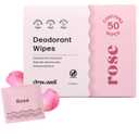 Dew Well Deodorant Wipes - Individually Wrapped Armpit Wipes - Aluminum Free Body Sheets with Natural Extracts - Rose Towelette for Travel - 50 Count, Pack of 1, Rose