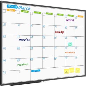 JILoffice Dry Erase Calendar Whiteboard 48 X 36 Inch - Magnetic White Board Calendar Monthly, Black Aluminum Frame Wall Mounted Board for Office Home and School