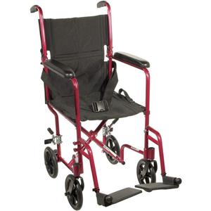 Drive Medical Deluxe Lightweight Aluminum Transport Wheelchair, Black, 17"
