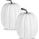 vensovo 2PCS 8 Inch White Plastic Pumpkins for Decorating – Large Artificial Foam Pumpkins for Fall Decor, Halloween, Thanksgiving, Paintable for DIY Crafts & Centerpieces