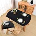 Oval Black Fitted Tablecloth with Elastic 48x68 inch for Oval Tables Washable Stretchy Spandex Fabric Table Cover Cloth Not Vinyl Table Protector