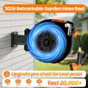 Retractable Garden Hose Reel, 1/2 in x 100 ft Wall Mounted Hose Reel Heavy Duty with 10-Function Sprayer Nozzle, Any Length Lock, Slow Return System, 180Swivel Bracke for Large Yard Lawn Car Washing