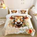 Cow Comforter Bedding Set with 2 Pillowcase Queen Size Cattle Comforter Set for Kids Boys Girls Bedroom Decor