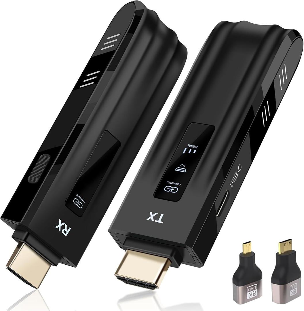 Wireless HDMI Transmitter and Receiver,2025 Upgraded LED Display,4K Decode & 1080P Output,Plug and Play Portable 2.4G/5G Wireless HDMI Extender,Compatible with PC/Laptop/Camera/HDTV/Projector/TV Box (Black)