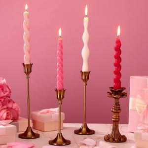 Nuanchu 4 Pcs Twisted Taper Candles Wax Unscented Smokeless Spiral Swirl Candlesticks for Wedding Holiday Dinner Party Home Decorations(7.87 Inch,Pure,Valentines Color)