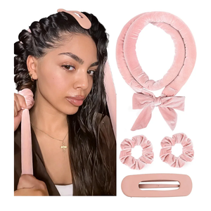 Yanibest Heatless Hair Curler, No Heat Hair Curlers to Sleep in, Super Soft Ribbon Wrap for Long Hair, Overnight Heatless Curling Set with Scrunchies and Clip, for All Hair types(Pink)