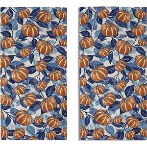 Blue Burnt Orange Fall Thanksgiving Day Hand Towels for Bathroom Set of 2 Pumpkin Autumn Harvest Print Holiday Decorative Handtowels Soft Absorbent Bath Towel for Home Guest Room Hotel Gym Spa