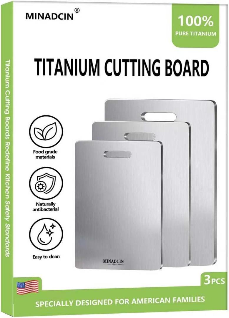Titanium Cutting Boards For Kitchen, 3Pcs 100% Pure Cut Titanium Cutting Board, Food Grade Quality,Easy To Clean And Will Not Absorb Odors, Suitable For Kitchen Or Outdoor Camping ((12L*9W)+(14L*10W)+(18L*12W))
