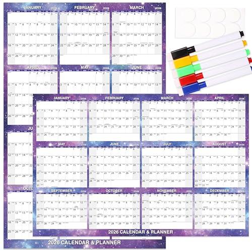 Dry Erase Calendar 2026 - Large Yearly Calendar for Wall, 32'' x 48'' Laminated Erasable Calendars 2026 with Large Blocks, Horizontal/Vertical, Great for Office, School, Home