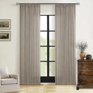 Modern Farmhouse Linen Curtains 80 Inches Long 2 Panels Set for Living Room Bedroom Pinch Pleated Back Tab Thick Drapes Neutral Decor Taupe Semi Sheer 80 Inch Curtains for Dining Room Window Cabin (Burlywood Birch)