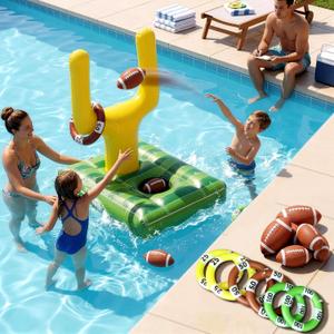 Inflatable Football Pool Ring Toss Game - 3-in-1 Floating Football Target for Swimming Pool, Backyard & Beach - Heavy Duty PVC Pool Toys for Kids and Adults Summer Party Games