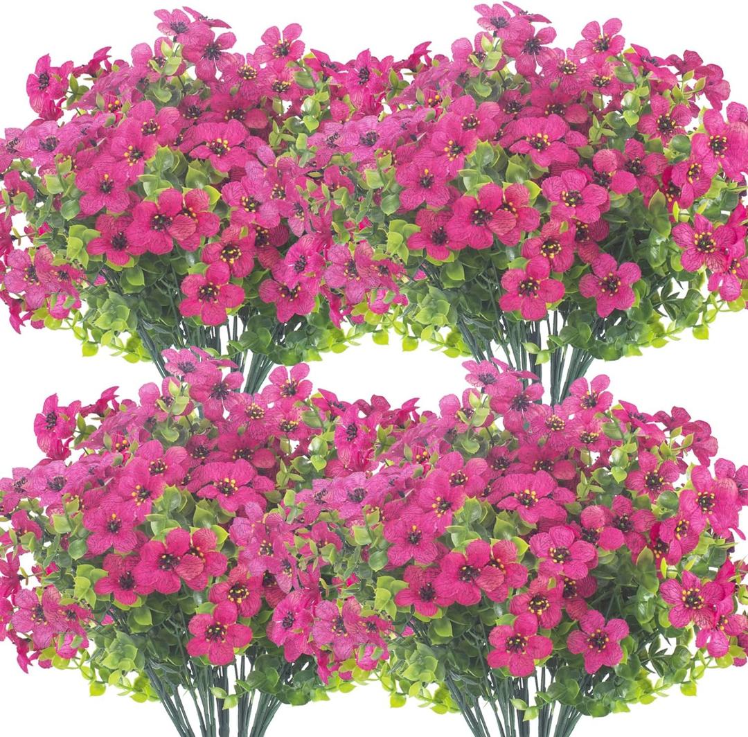 Grunyia 10 Bundles Artificial Flowers Outdoor UV Resistant Fake Flowers No Fade Faux Plants Garden Porch Window Box Decorating (Rose Red)