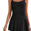 Ekouaer Swim Dress One Piece Bathing Suit Skirted Swimsuits for Women Ruched Retro Swimwear, Size: X-Large