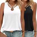 KILISU 2 Pack Womens Tank Tops Summer Tank Tops for 2026 Cut Out Ring Keyhole Neck Sleeveless Fashion Cute Tee Shirts Clothes S