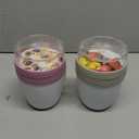 Mueslicup Overnight Oats Jars with Lid and Spoon Oat Container Jar,Muesli Cereal Cup,Parfait Chia Pudding Containers,Yogurt Cups Granola Holder Oatmeal Crunch Lids Pink Seed (Set of 2 Beige - Pink)