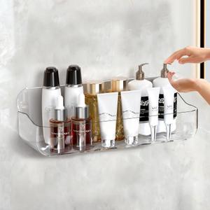 Lsnisni Acrylic Shower Shelves,Self Adhesive Bathroom Shelf No Drilling, Clear Shower Caddy with Adhesive Strips, Drain Holes, Wall Mounted Shower Organizer for Bathroom Storage, Large