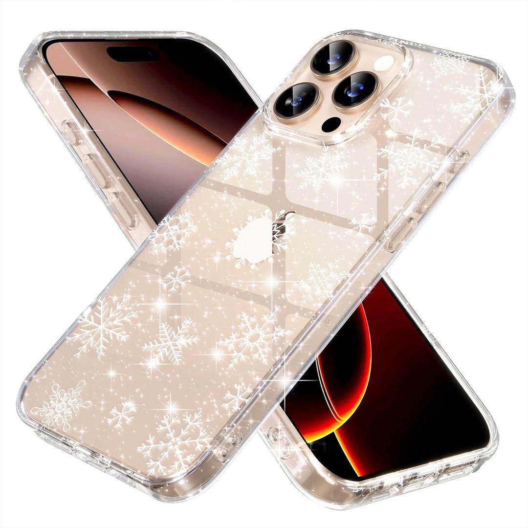 Choiche Compatible for iPhone 16 Pro Max Case, Cute Glitter Sparkly Bling Christmas Phone Case, Military-Grade Drop Protection Shockproof Cover for Women Girls (Glitter Snowflake)