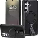 Butaiga for Samsung Galaxy S23 Case Leather with Stand, Anti-Slip Grip Ring, Fits for MagSafe (Black, S23)