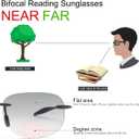 2 Pairs Rimless Bifocal Reading Anti Blue Light UV Sunglasses Far and Near Dual Use Lightweight Eyewear for Men Women, +2.00