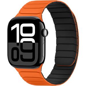 Tasikar Magnetic Bands Compatible with Apple Watch 42mm(Series 11/Series 10) 41mm 40mm 38mm Soft Silicone Replacement Loop Wristband for iWatch SE Series 11 10 9 8 7 6 5 4 3, Orange-Black