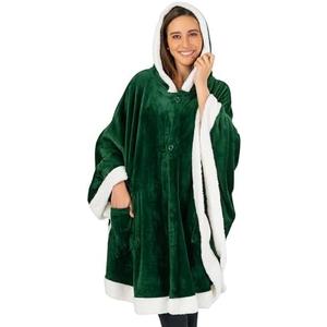 PAVILIA Wearable Blanket for Adult Women, Cozy Plush Fleece Blanket Poncho Cape with Hood, Super Soft Shawl, Angel Wrap Throw for Office, (Emerald Green, XXL)