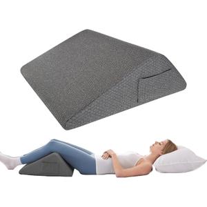 Knee Wedge Pillow, Memory Foam Leg Pillow Bed Wedge for Sleeping, Post Surgery Triangle Pillow Wedge for Knee Support, Leg Elevation, Knees Hip Back Pain Relief (23.6" x 23" x 7.9", Large Size, Black)