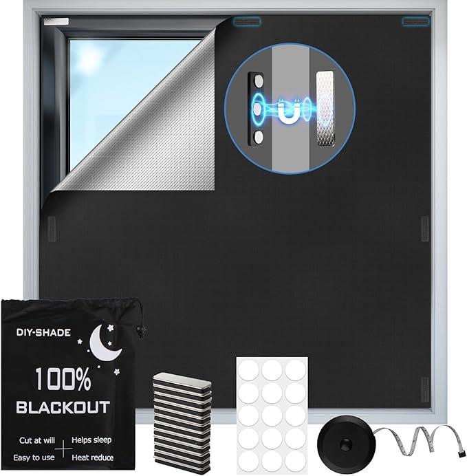 100% Magnetic Black Out Window Cover 57x35 Blackout Blinds No Drill, Portable Black Out Shades Blackout Curtains for Bedroom,RV,Nursery,Media Room with Strong Magnets