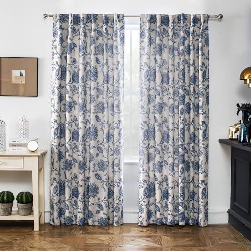 DriftAway Linen Floral Paisley Navy Blackout Curtains for Living Room Bedroom 84 Inch Length 2 Panels Lined Back Tab Rod Pocket Window Drapes Thermal Farmhouse Country Jacobean Curtains