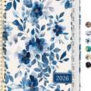 2026 Planner, Weekly and Monthly Planner for Women, January 2026 - December 2026, Hardcover 2026 Calendar Planner Book with Tabs, Inner Pocket, Spiral Bound, Perfect for Office Home School Supplies - A5 (6.3" x 8.5"), Blue Flower