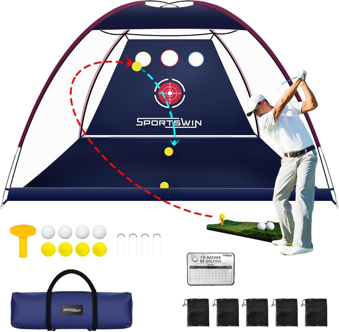 Golf Net 10x7ft with Automatic Ball Return System, Heavy Duty Golf Practice Net Set with Tri-Turf Mat for Backyard, Garage, Indoor/Outdoor Driving and Chipping Practice (10x7 Feet)