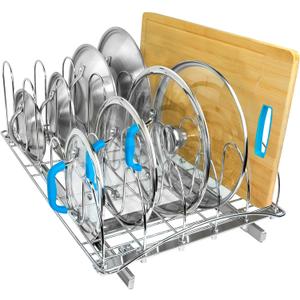 LYNK PROFESSIONAL Pull Out Pot Lid and Cookie Sheet Organizer Rack for Cabinet - Sliding Kitchen Organizers Pans, Lids, and Tray Storage - 14W x 21D, Extra-Large, Chrome