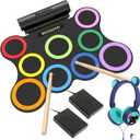 ROCKSOCKI Electric Drum Set 9-Pad With Headphone, Bigger Roll-up Drum Pad USB MIDI Game, Built-in Speaker, Drum Sticks, Foot Pedals 10 Hours Playtime Holiday Xmas Birthday Gift for Kids (9+ yrs old)