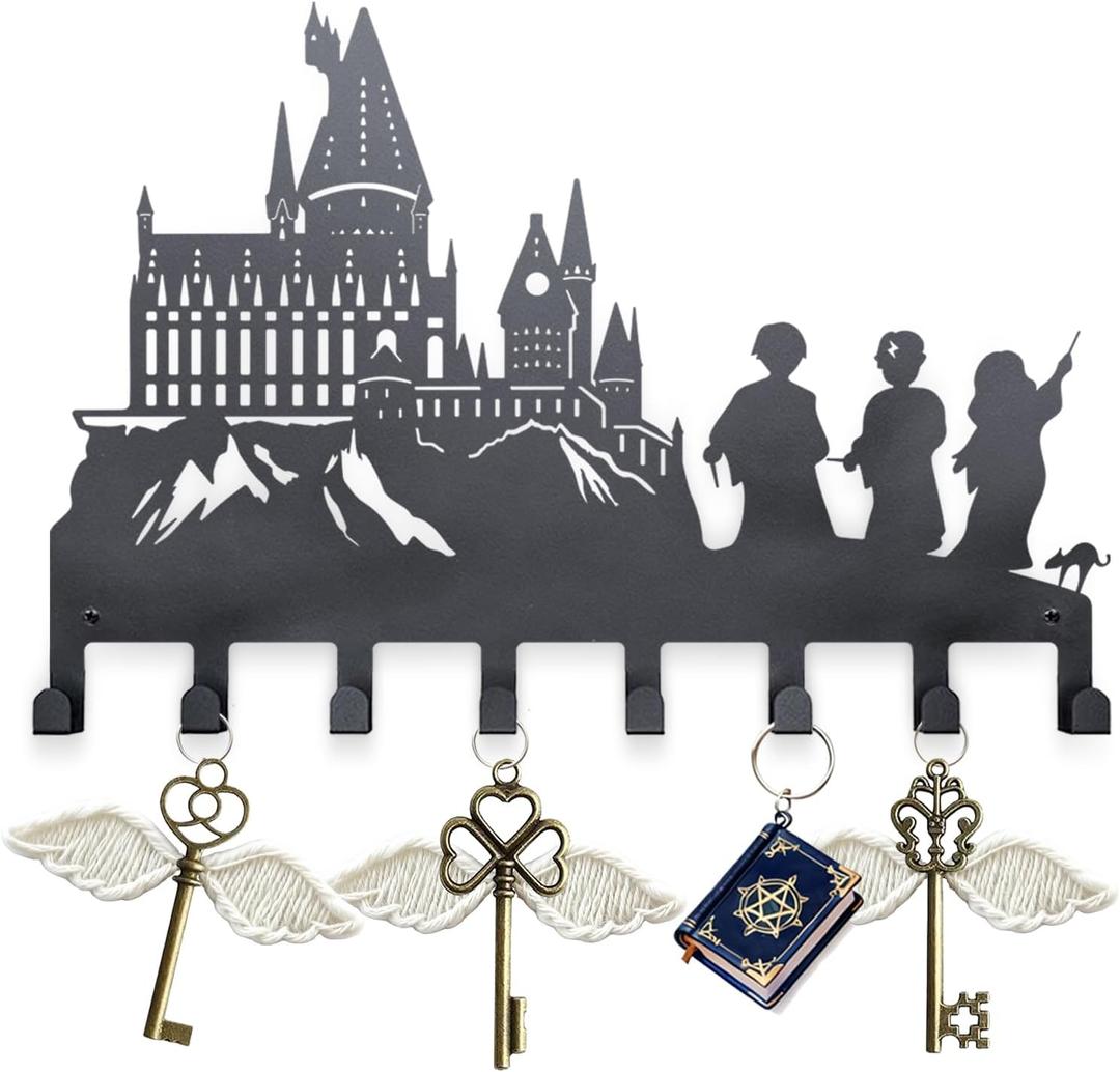 Magic Castle Silhouette Key Holder 8-Hook Black Metal Key Holder wall Mount for Keys & Accessories | Fantasy Home Decor & Gift for HP Fans