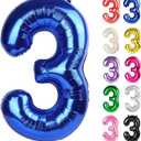 Metallic Blue Number 3 Balloon 40 Inch, 3 Balloon Number, 3rd Birthday Decorations, Navy Blue Party Supplies for Boys Girls