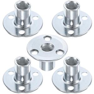 5-Pack M12x25mm T-Nuts Zinc Plated Carbon Steel Tee Nut 3-Hole Round Base Weld Nuts Through Hole Furniture Hardware Flange Insert Female Thread Silver