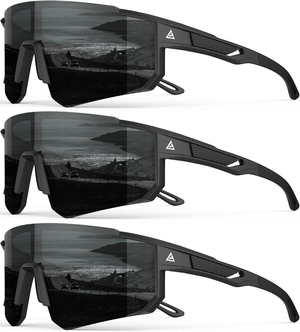 Polarized Sports Sunglasses for Men Women, UV400 Protection Mens Sunglasses Wrap Around Sun Glasses for Cycling Running, Black