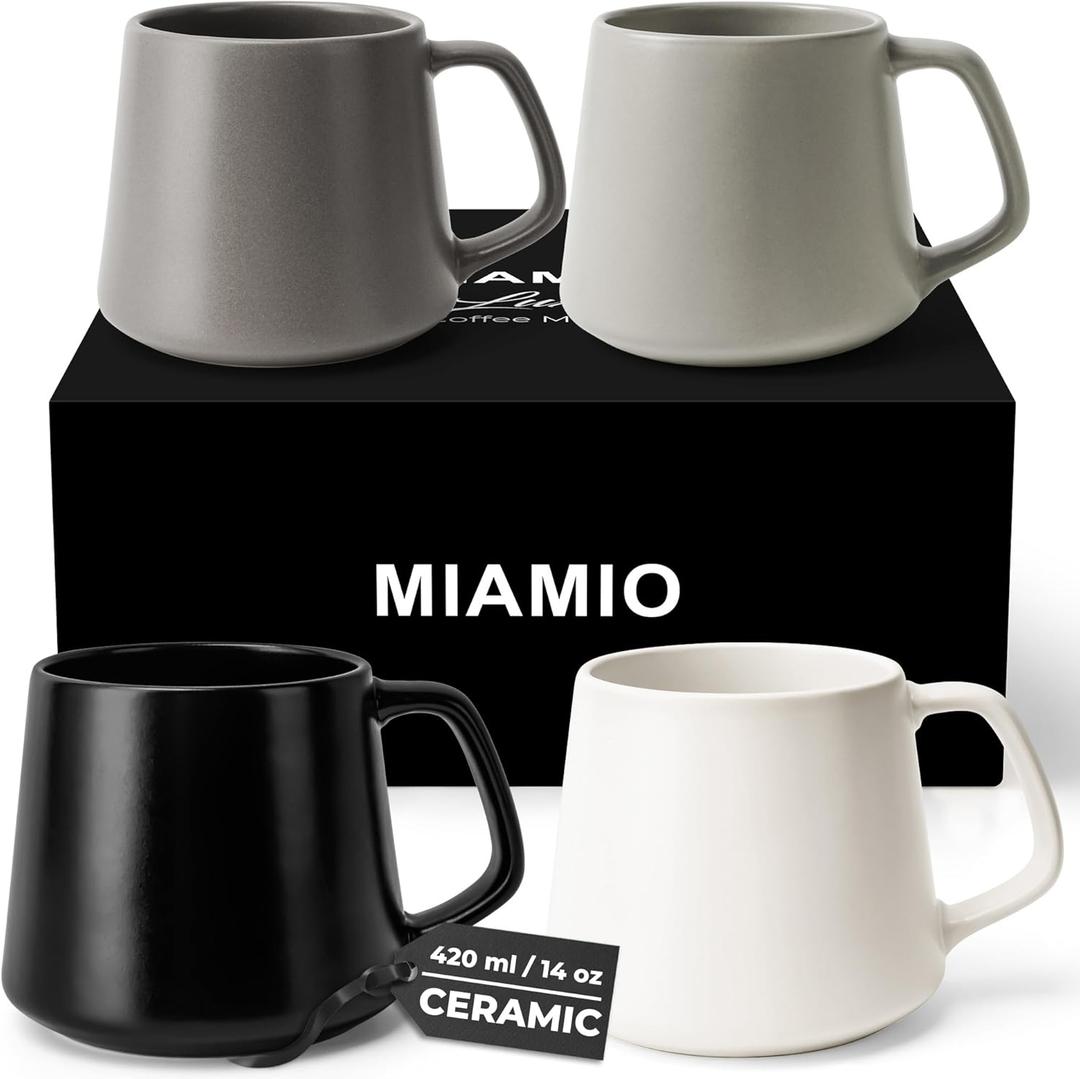 MIAMIO - Coffee Mugs Set of 4 / Large Ceramic Coffee Cups (14 oz) - Mug for Cappuccino, Tea, Espresso - Microwave and Dishwasher Safe - Luxe Collection (Classic Pastel)