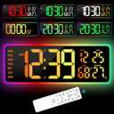 Large Digital Wall Clock 17.3", 15 Color Modes Led Large Number Digital Wall Clock, 8 Color Modes Night Lights, Auto-Dimming/DST, for Classroom Living Room Garage Gym Office, Gift for Senior Mom Dad