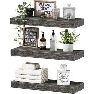QEEIG Floating Shelves for Wall Bathroom Shelf Bedroom Kitchen Living Room Hanging Book Shelves Small Farmhouse Decor 16 inch Set of 3, Grey (015-GY3)