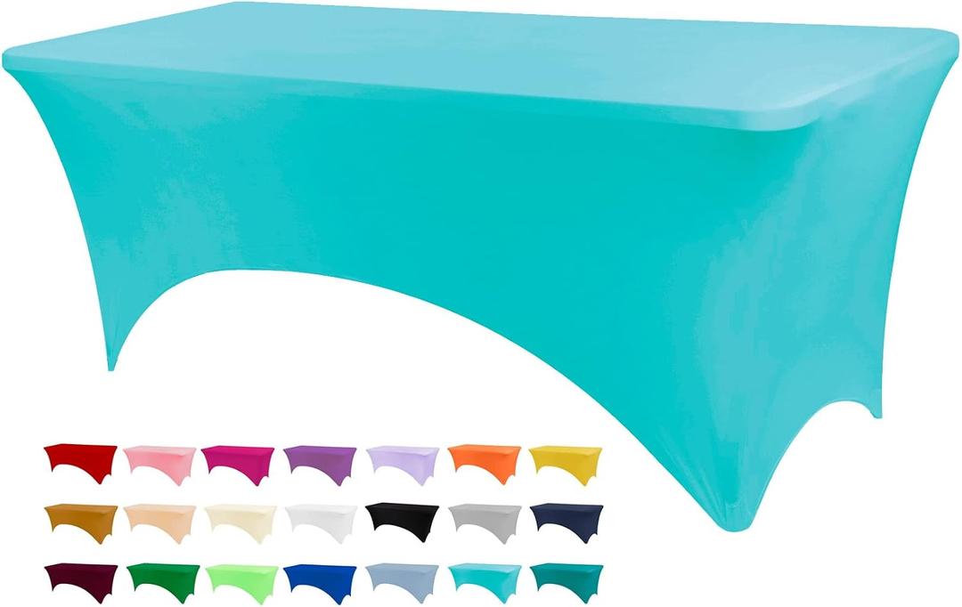 BDDC 4ft Table Cover Fitted, Turquoise Spandex Table Covers, Washable and Wrinkle Resistant Stretch Tablecloths Rectangle for Events, Wedding, Banquets, Parties