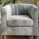 LINSY Accent Chair, Modern Armchair Comfy Barrel Reading Chair for Living Room Bedroom Reading Room, Velvet, Light Grey, Large