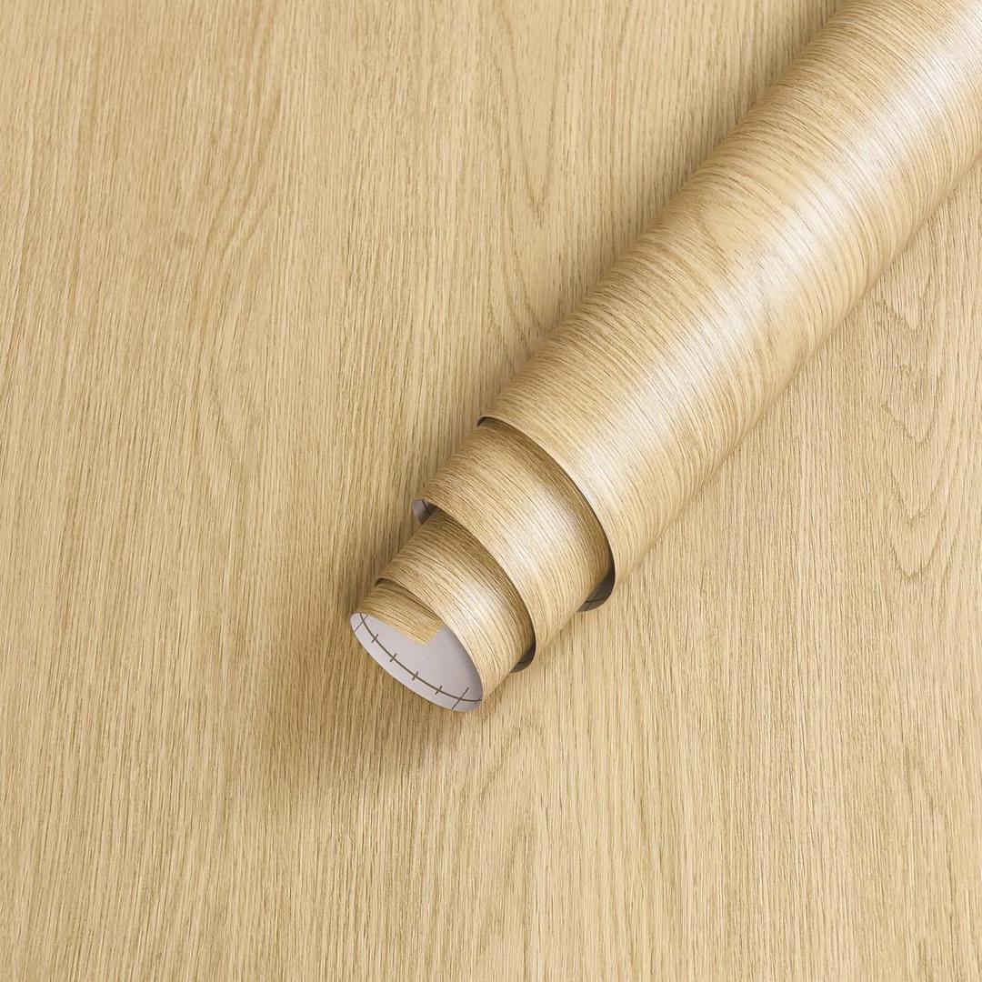 Light Wood Contact Paper Peel and Stick Wood Wallpaper Self-Adhesive Removable Wooden Grain Vinyl Wrap Furniture Decorative Sticker for Kitchen Countertop Cabinet Table 48x197 inch Matte Thick