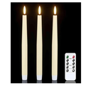 Flameless Taper Candles with Remote Timer, Real Wax LED Flickering Candlesticks Battery Operated 3D Wick for Wedding, Party, Home(Ivory, 9.84", Set of 3)