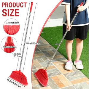 Maxdot 4 Pack Heavy Duty Broom Indoor/Outdoor Commercial Broom with Stainless Steel Detachable Long Handle Commercial Cleaning Tools for Home Garage Kitchen Office Patio Floor Cleaning, 49 Inch, Red