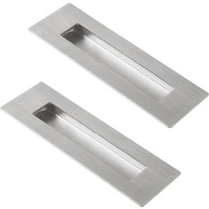 HOMOTEK 2 Pack 150mm Flush Sliding Closet Door Pulls, Recessed Finger Pulls for Sliding Barn Bypass Door Handles, Cabinet Drawer Rectangular Invisible Pull- Small Size 6 in,Brushed Steel (Medium-15cm)